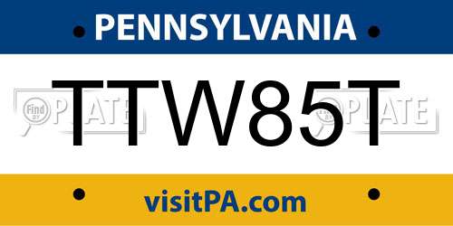 TTW85T Pennsylvania License Plate