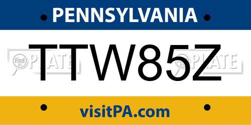 TTW85Z Pennsylvania License Plate