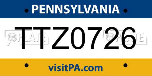 TTZ0726 Pennsylvania License Plate
