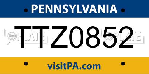 TTZ0852 Pennsylvania License Plate