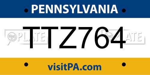 TTZ764 Pennsylvania License Plate