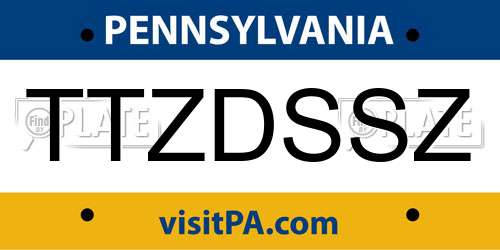 TTZDSSZ Pennsylvania License Plate