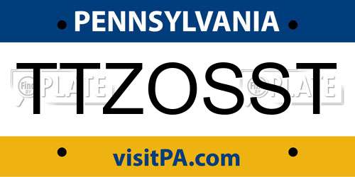 TTZOSST Pennsylvania License Plate