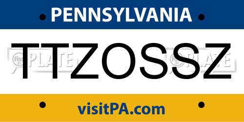 TTZOSSZ Pennsylvania License Plate