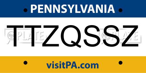 TTZQSSZ Pennsylvania License Plate