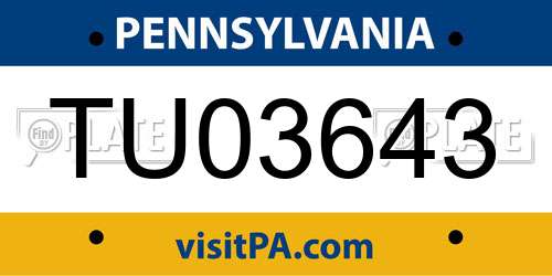 TU03643 Pennsylvania License Plate