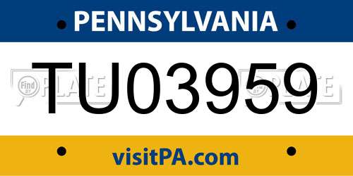 TU03959 Pennsylvania License Plate