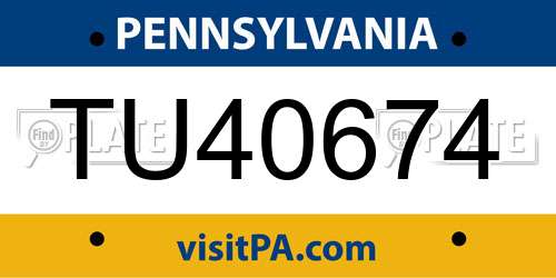 TU40674 Pennsylvania License Plate