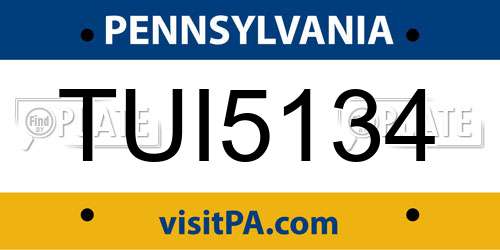 TUI5134 Pennsylvania License Plate