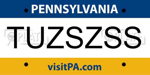 TUZSZSS Pennsylvania License Plate