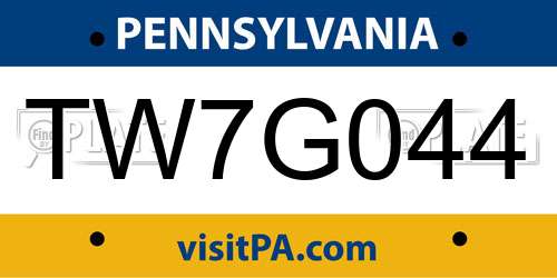 TW7G044 Pennsylvania License Plate