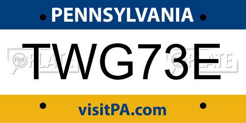 TWG73E Pennsylvania License Plate