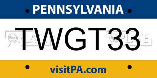 TWGT33 Pennsylvania License Plate