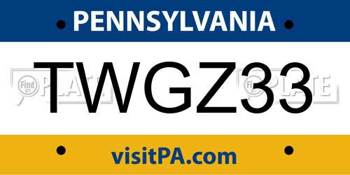 TWGZ33 Pennsylvania License Plate