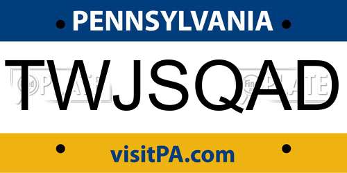 TWJSQAD Pennsylvania License Plate