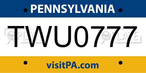 TWU0777 Pennsylvania License Plate
