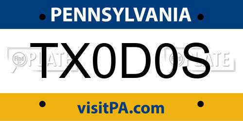 TX0D0S Pennsylvania License Plate