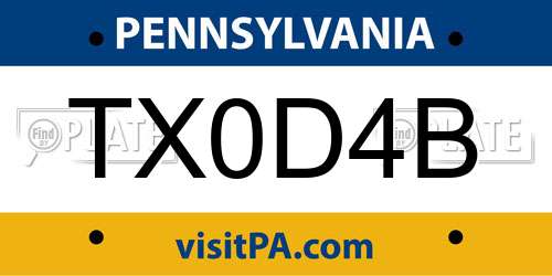 TX0D4B Pennsylvania License Plate