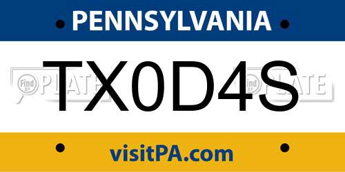 TX0D4S Pennsylvania License Plate