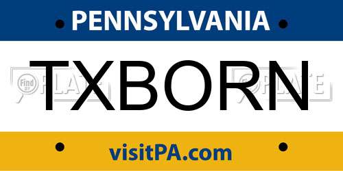 TXBORN Pennsylvania License Plate