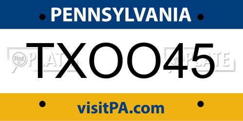 TXOO45 Pennsylvania License Plate