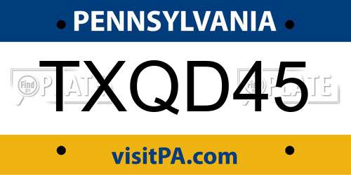 TXQD45 Pennsylvania License Plate