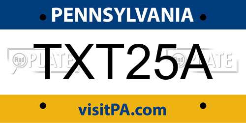 TXT25A Pennsylvania License Plate