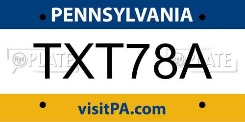 TXT78A Pennsylvania License Plate