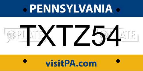 TXTZ54 Pennsylvania License Plate