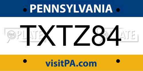 TXTZ84 Pennsylvania License Plate