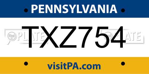 TXZ754 Pennsylvania License Plate
