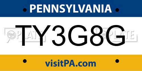TY3G8G Pennsylvania License Plate