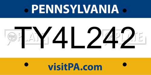 TY4L242 Pennsylvania License Plate