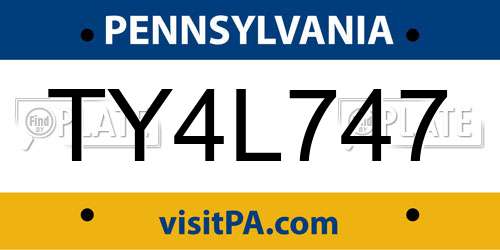TY4L747 Pennsylvania License Plate