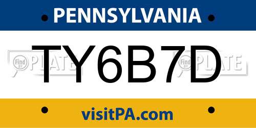 TY6B7D Pennsylvania License Plate