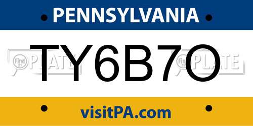 TY6B7O Pennsylvania License Plate