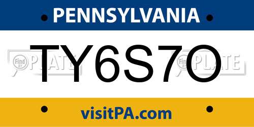 TY6S7O Pennsylvania License Plate
