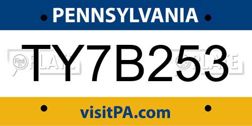 TY7B253 Pennsylvania License Plate