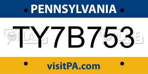 TY7B753 Pennsylvania License Plate