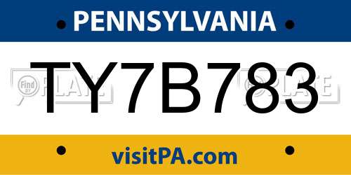 TY7B783 Pennsylvania License Plate
