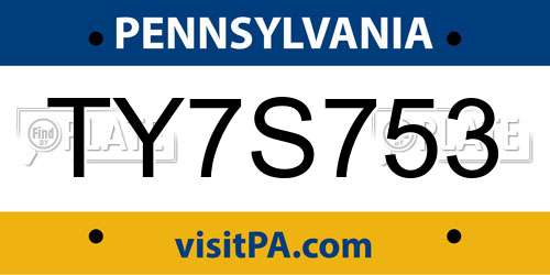 TY7S753 Pennsylvania License Plate