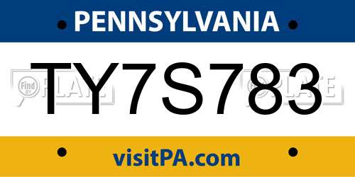 TY7S783 Pennsylvania License Plate