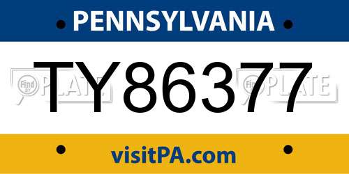 TY86377 Pennsylvania License Plate