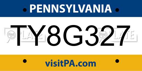 TY8G327 Pennsylvania License Plate