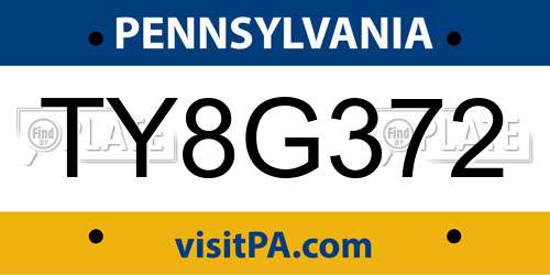TY8G372 Pennsylvania License Plate