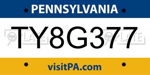 TY8G377 Pennsylvania License Plate