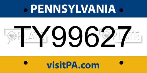 TY99627 Pennsylvania License Plate