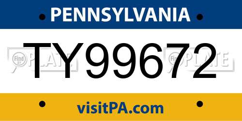 TY99672 Pennsylvania License Plate