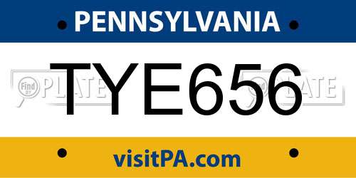TYE656 Pennsylvania License Plate