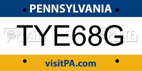 TYE68G Pennsylvania License Plate